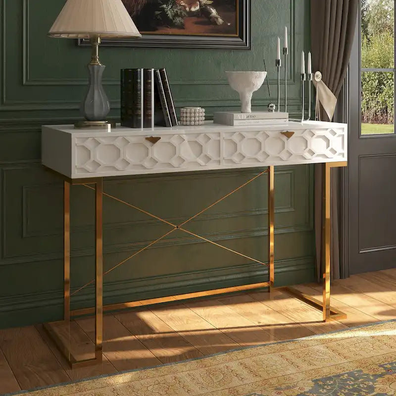 Glossy Home Office Writing Desk with Storage Drawers