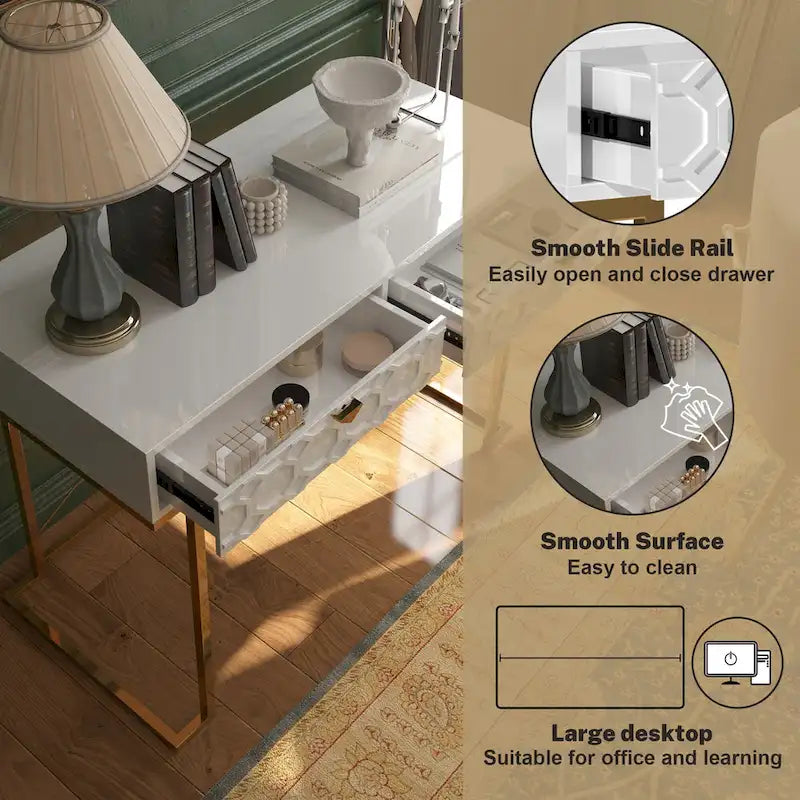 Glossy Home Office Writing Desk with Storage Drawers