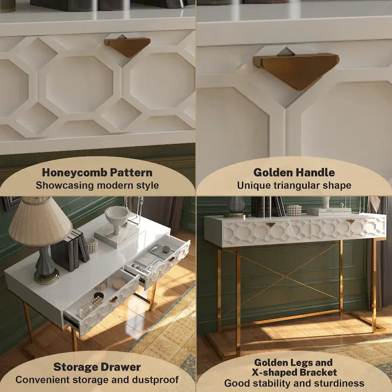 Glossy Home Office Writing Desk with Storage Drawers