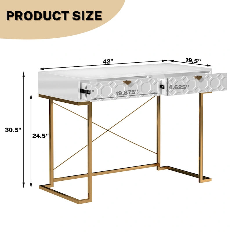 Glossy Home Office Writing Desk with Storage Drawers