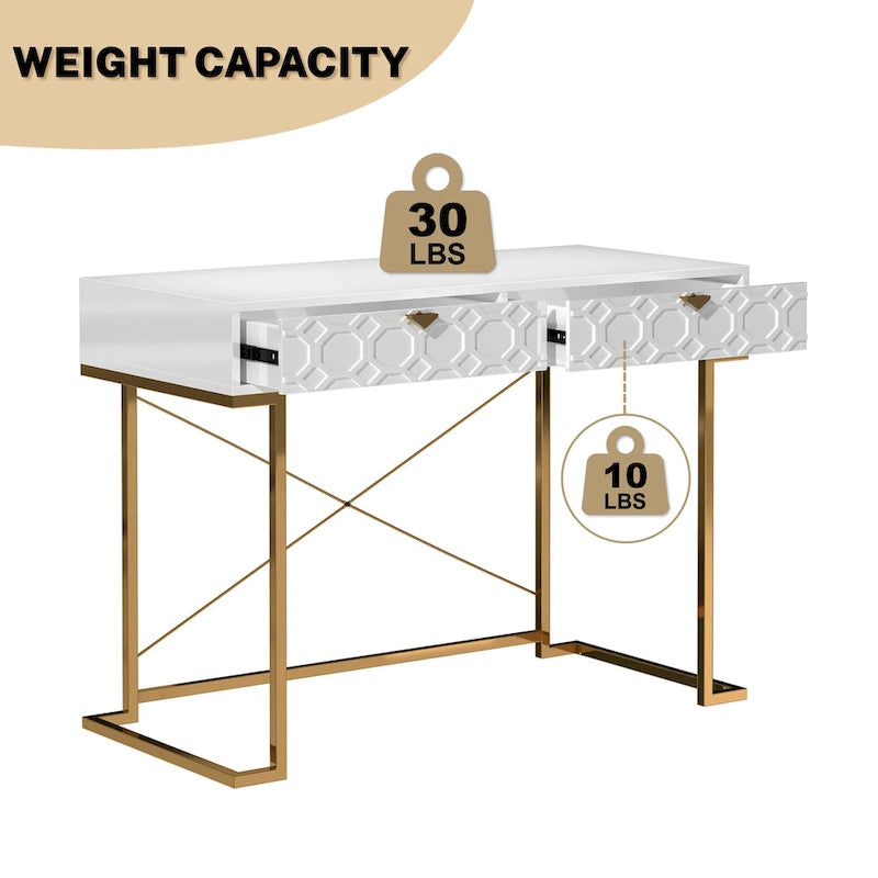 Glossy Home Office Writing Desk with Storage Drawers