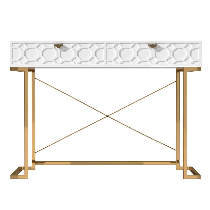 Glossy Home Office Writing Desk with Storage Drawers