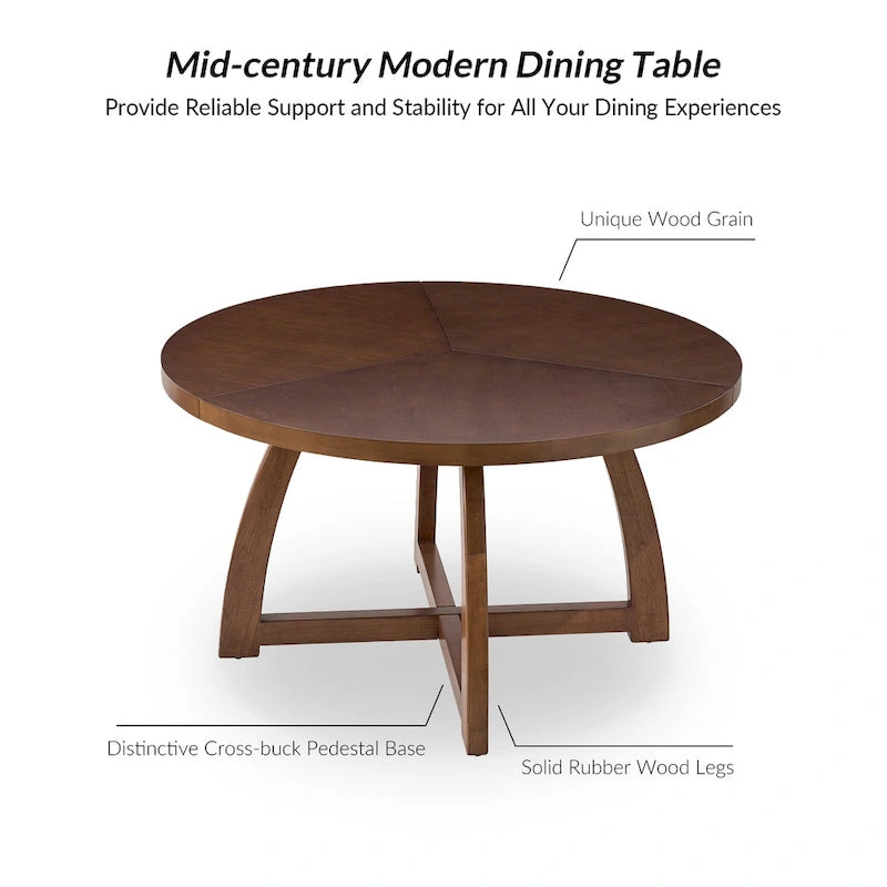 Mid-century Modern 54 Solid Wood Round Dining Table