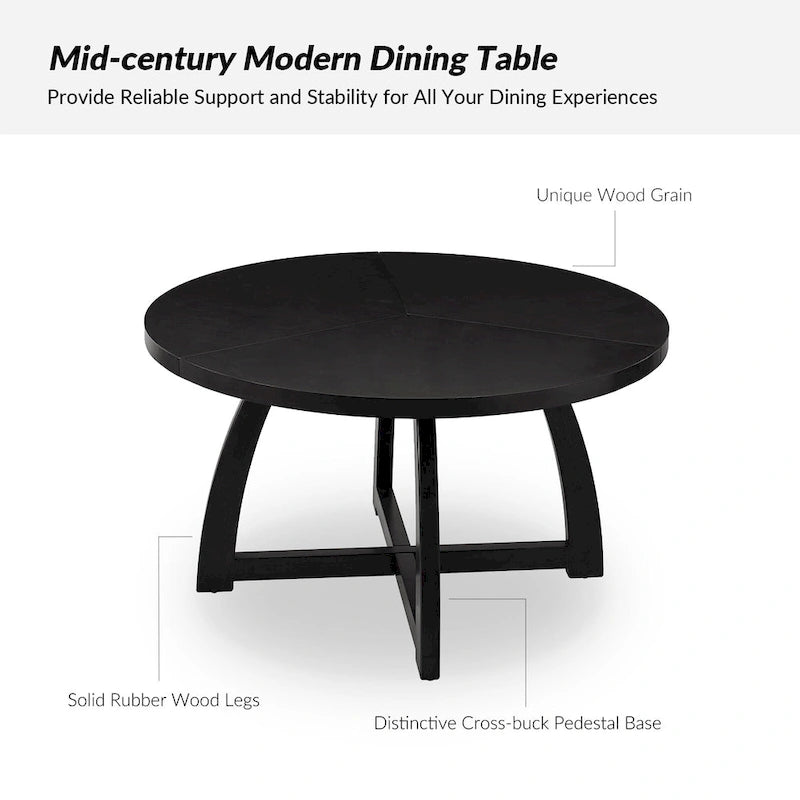 Mid-century Modern 54 Solid Wood Round Dining Table