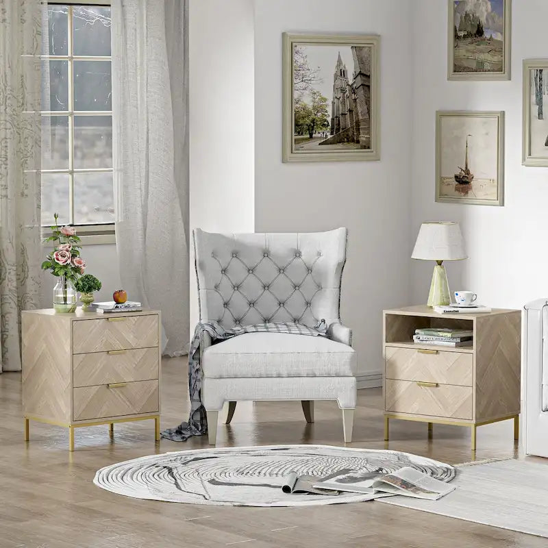 Modern 3 Drawer Wood Grain Nightstand Bedside Table with Storage for Bedroom Living Room