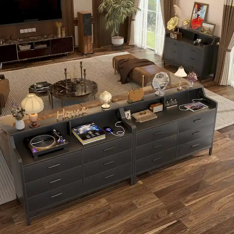 Dresser with Charge Station and LED Light, Chest of Drawers Closet Organizer with 6 Drawers