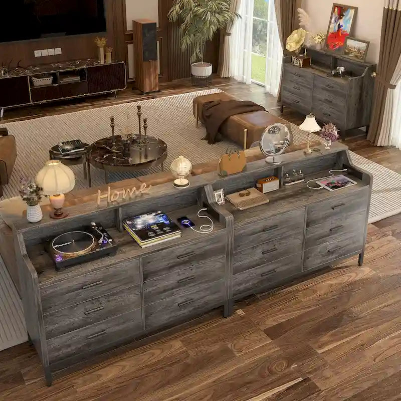 Dresser with Charge Station and LED Light, Chest of Drawers Closet Organizer with 6 Drawers