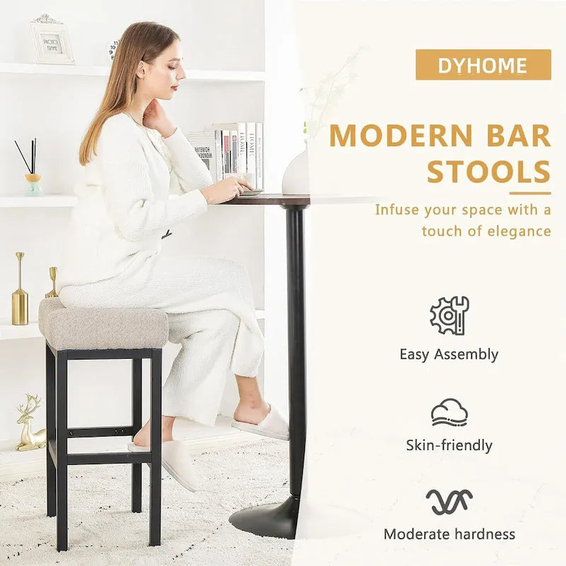 Bar Stools, 27 Inches Modern Counter Height Bar Stools, Metal Legs Backless Upholstered Saddle Stool Chair