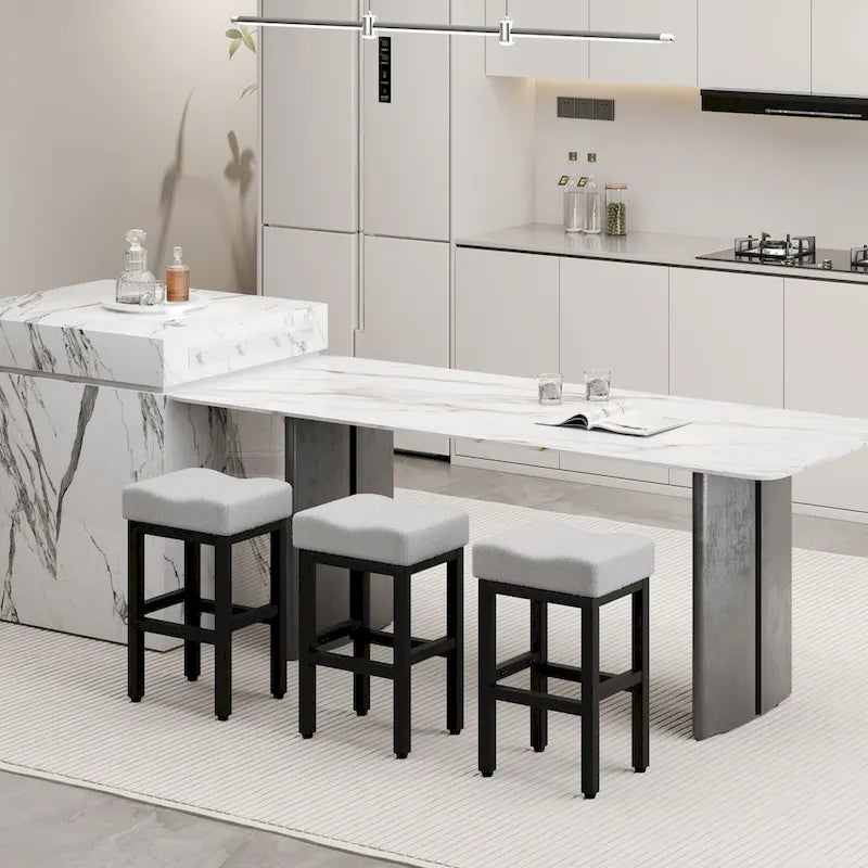 Bar Stools, 27 Inches Modern Counter Height Bar Stools, Metal Legs Backless Upholstered Saddle Stool Chair