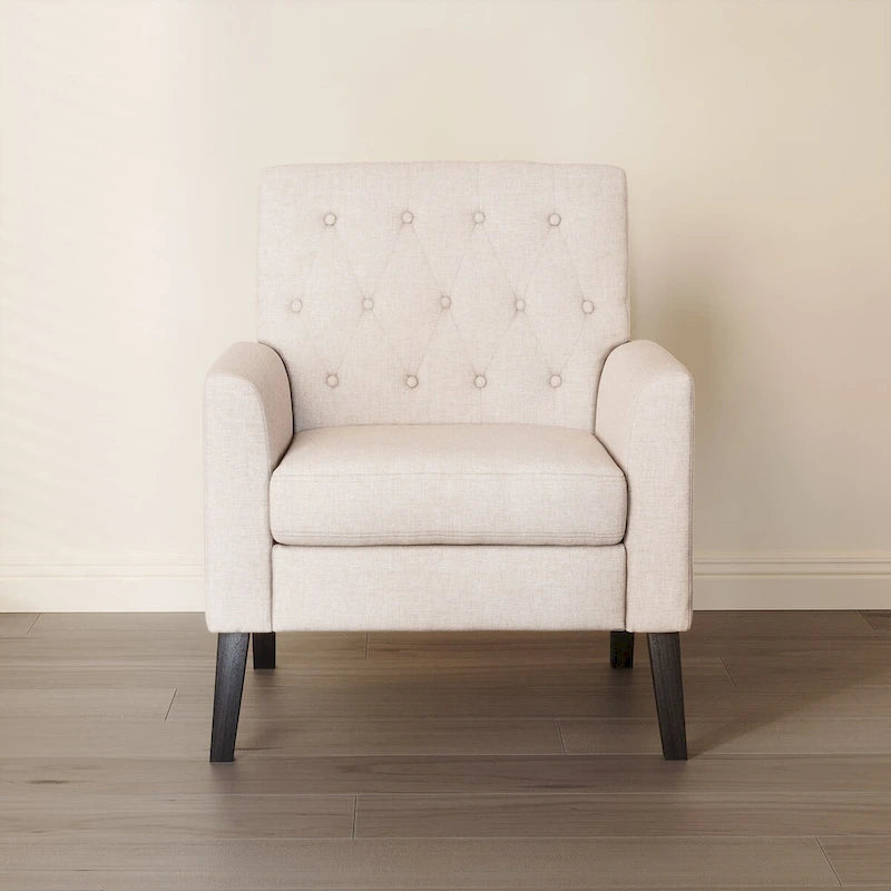 Modern Upholstered Accent Chair Linen Fabric Button Tufted Armchair with Solid Wood Frame - 28.5 W X 27.25 D X 33.75 H