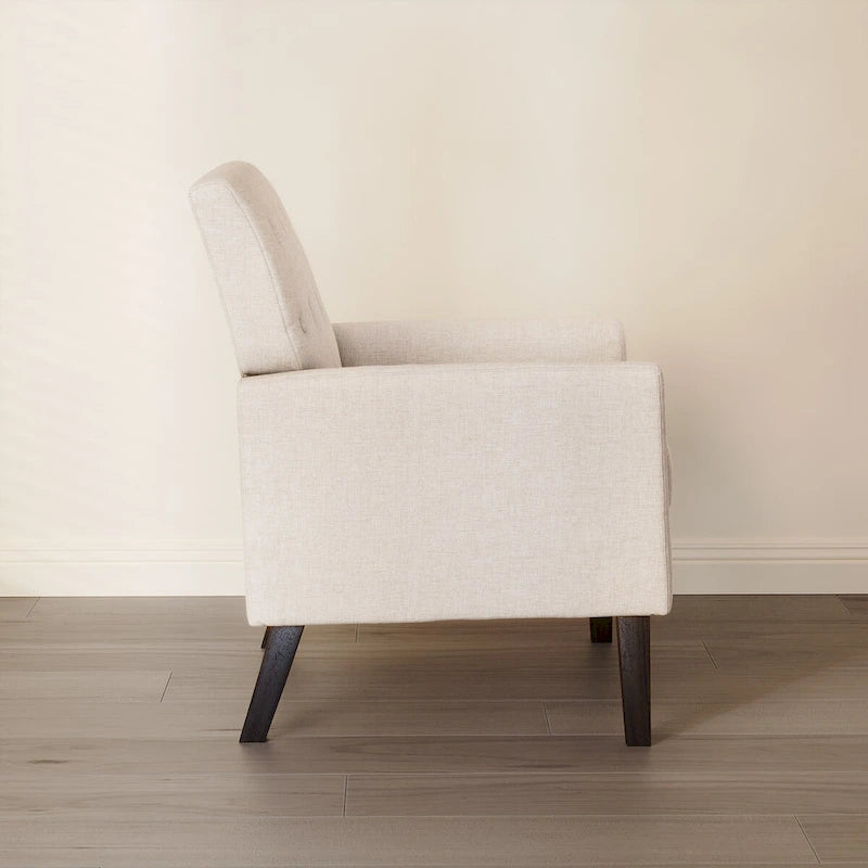 Modern Upholstered Accent Chair Linen Fabric Button Tufted Armchair with Solid Wood Frame - 28.5 W X 27.25 D X 33.75 H