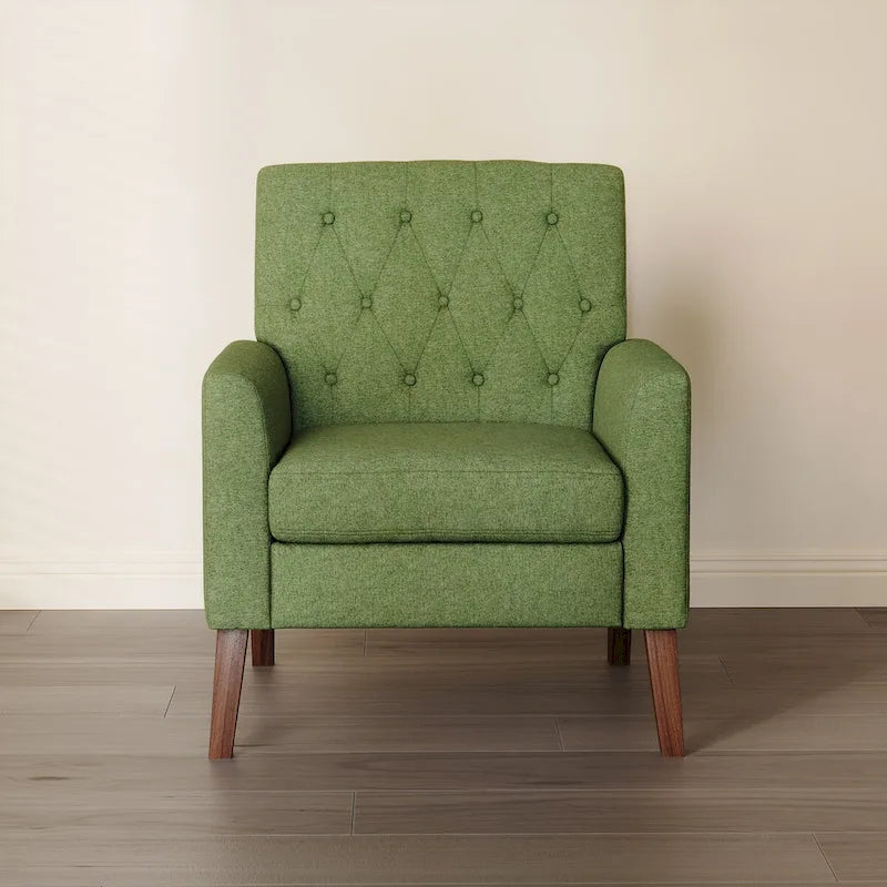 Modern Upholstered Accent Chair Linen Fabric Button Tufted Armchair with Solid Wood Frame - 28.5 W X 27.25 D X 33.75 H