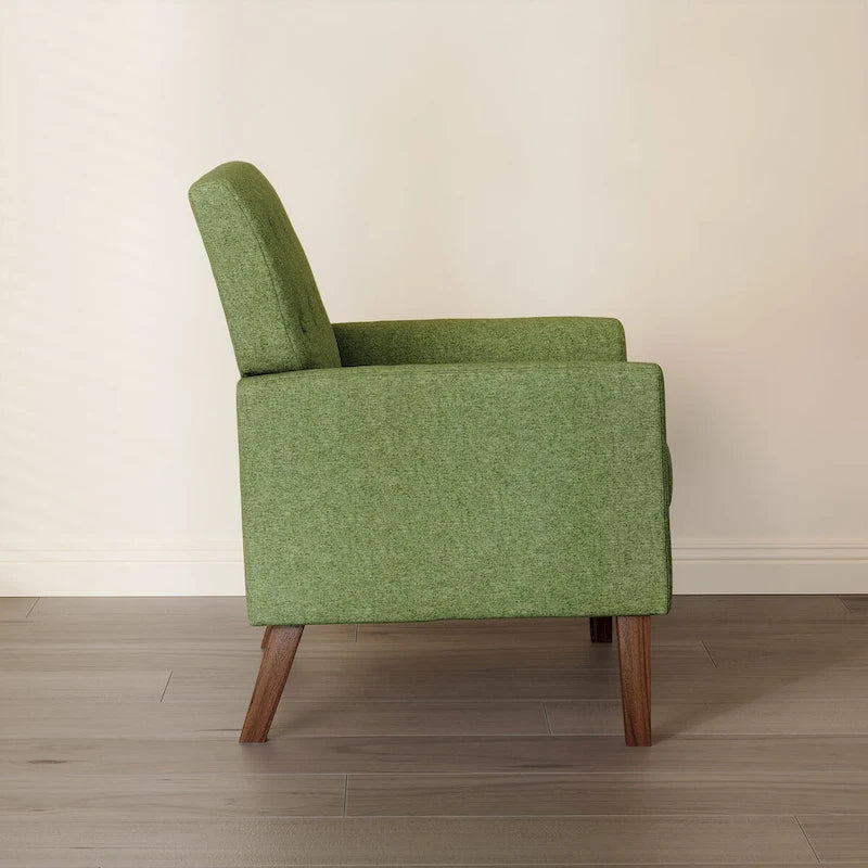 Modern Upholstered Accent Chair Linen Fabric Button Tufted Armchair with Solid Wood Frame - 28.5 W X 27.25 D X 33.75 H