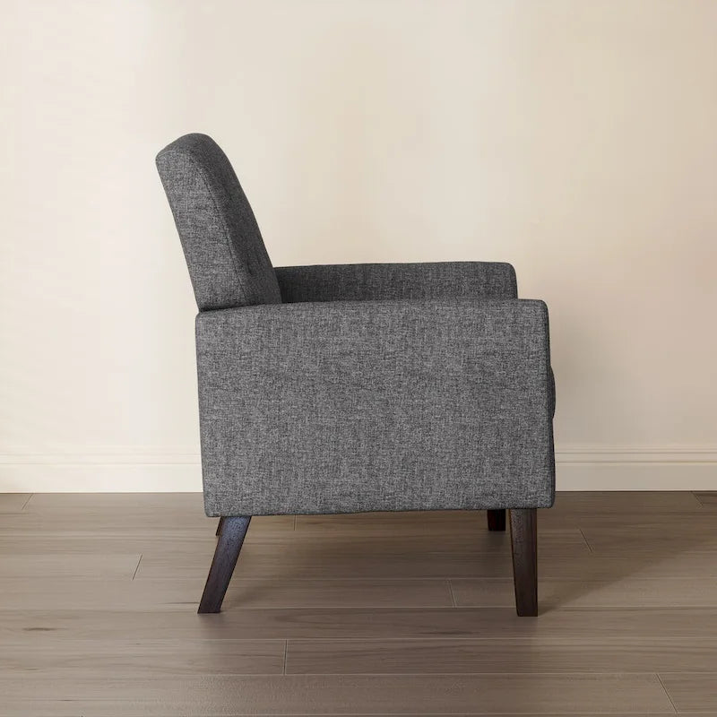 Modern Upholstered Accent Chair Linen Fabric Button Tufted Armchair with Solid Wood Frame - 28.5 W X 27.25 D X 33.75 H