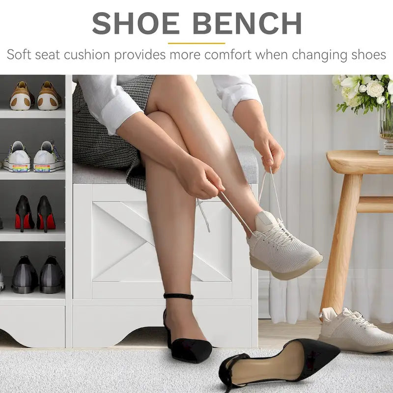Farmhouse Shoe Cabinet with Sliding Door Shoe Bench 5-Tier Shoe Storage Cabinet with Adjustable Shelves for 20 Pairs