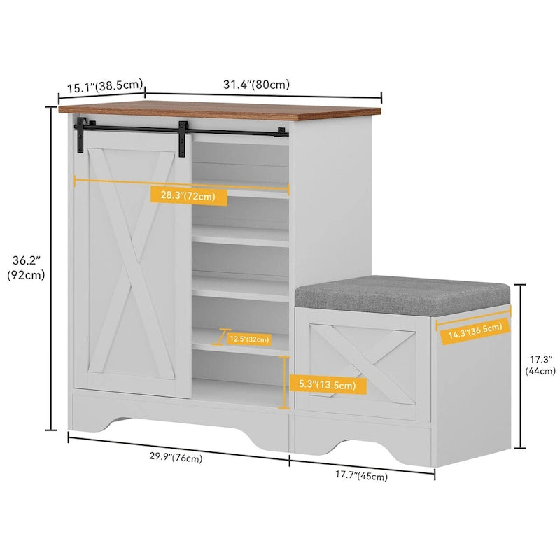 Farmhouse Shoe Cabinet with Sliding Door Shoe Bench 5-Tier Shoe Storage Cabinet with Adjustable Shelves for 20 Pairs