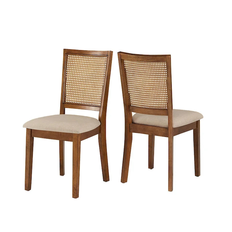 Beige Linen Rattan Dining Chairs (Set of 2) by Classic