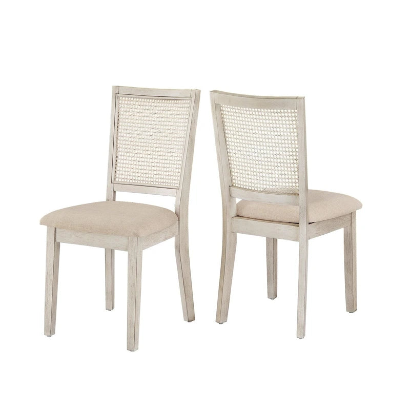 Beige Linen Rattan Dining Chairs (Set of 2) by Classic