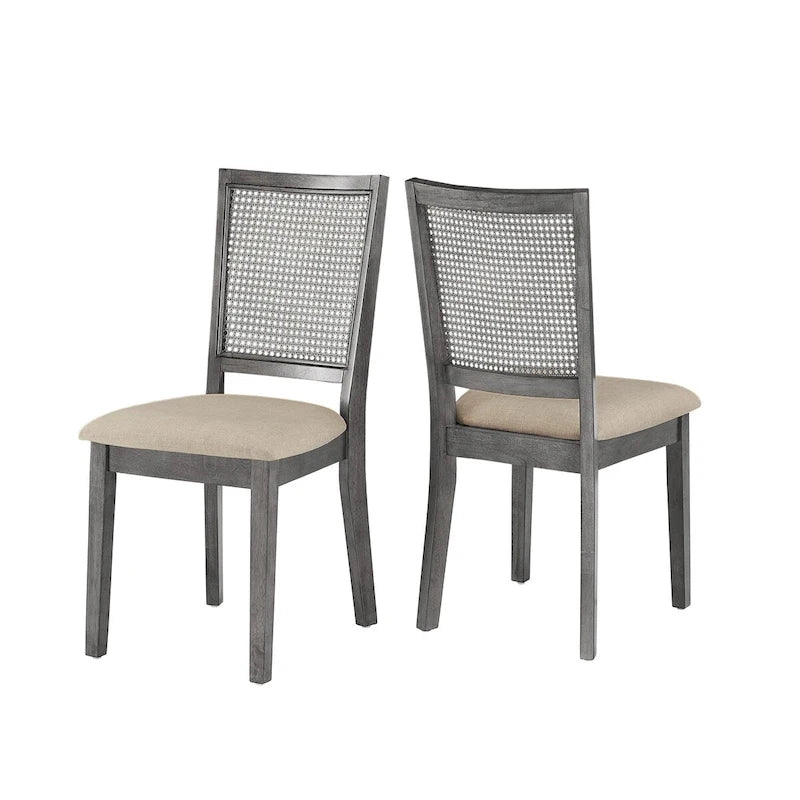 Beige Linen Rattan Dining Chairs (Set of 2) by Classic