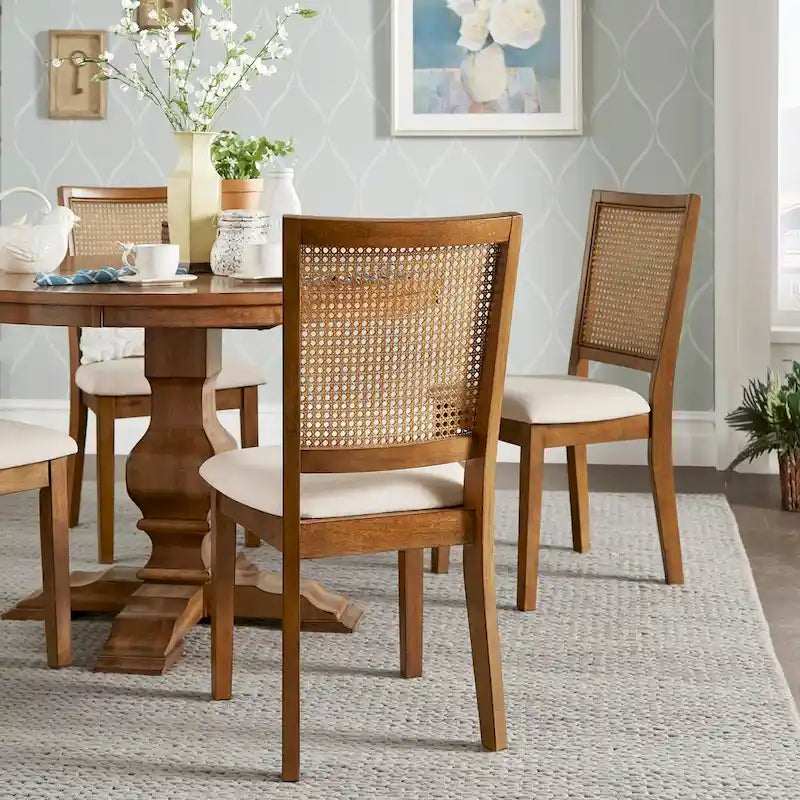 Beige Linen Rattan Dining Chairs (Set of 2) by Classic
