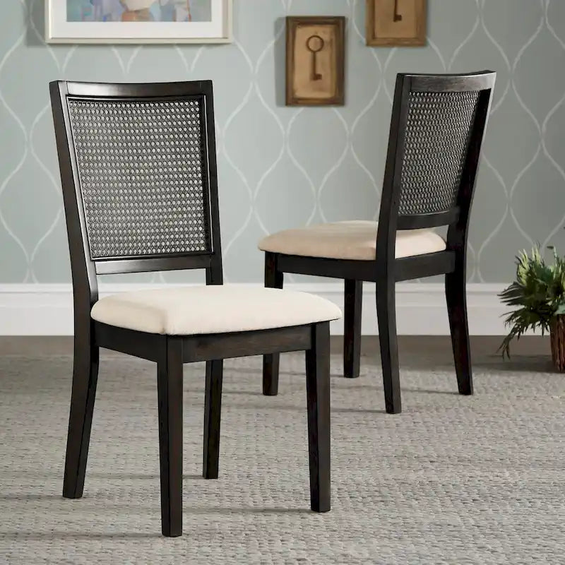 Beige Linen Rattan Dining Chairs (Set of 2) by Classic