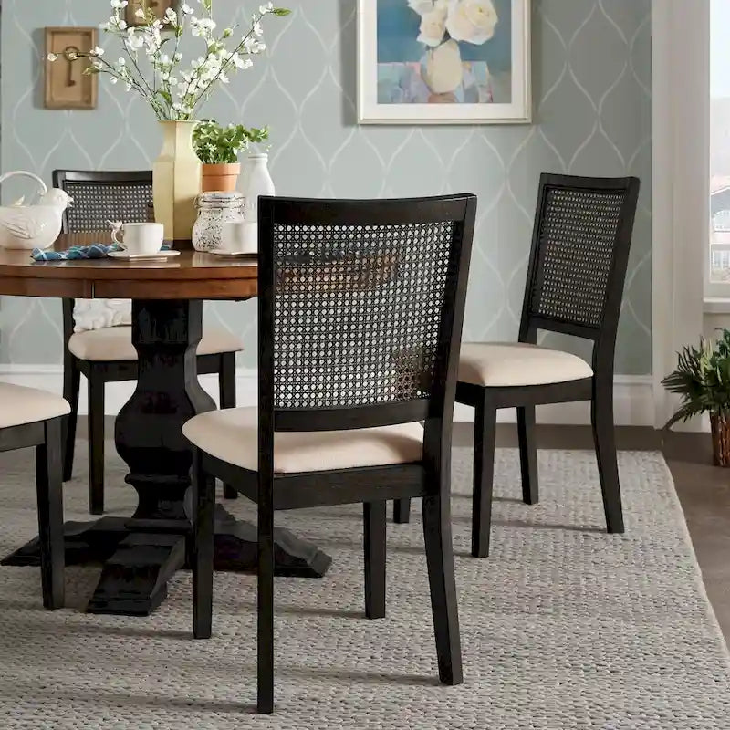 Beige Linen Rattan Dining Chairs (Set of 2) by Classic