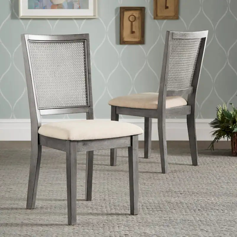 Beige Linen Rattan Dining Chairs (Set of 2) by Classic