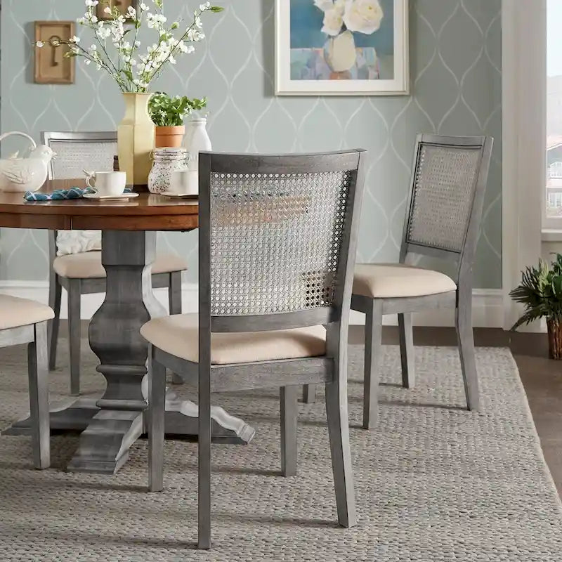Beige Linen Rattan Dining Chairs (Set of 2) by Classic
