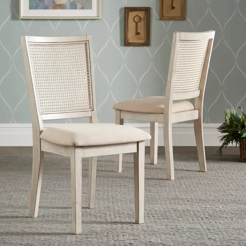 Beige Linen Rattan Dining Chairs (Set of 2) by Classic
