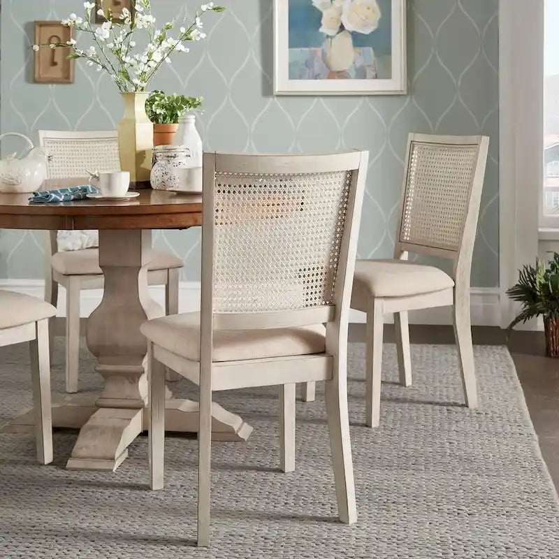 Beige Linen Rattan Dining Chairs (Set of 2) by Classic