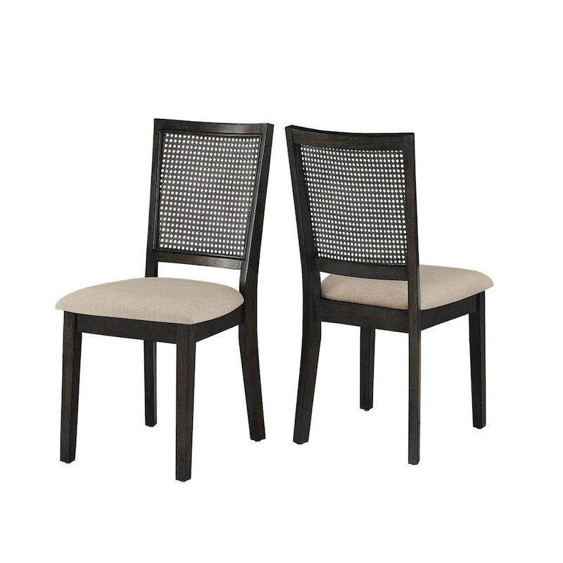 Beige Linen Rattan Dining Chairs (Set of 2) by Classic