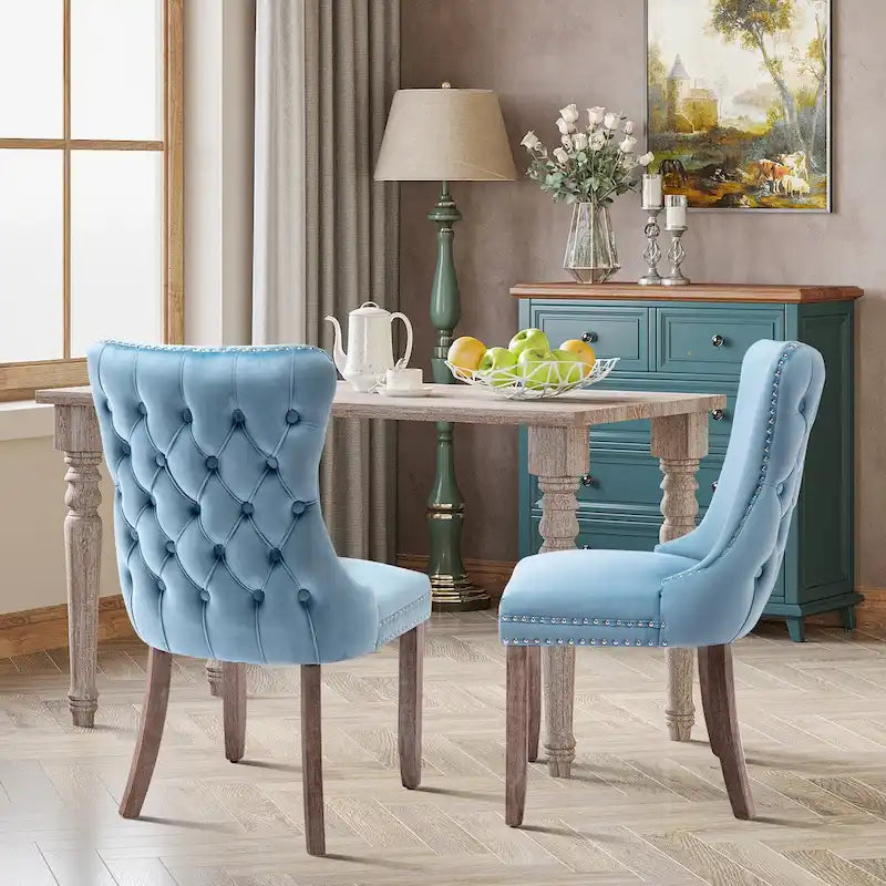 Velvet Upholstered Wingback Dining Chairs Set of 2