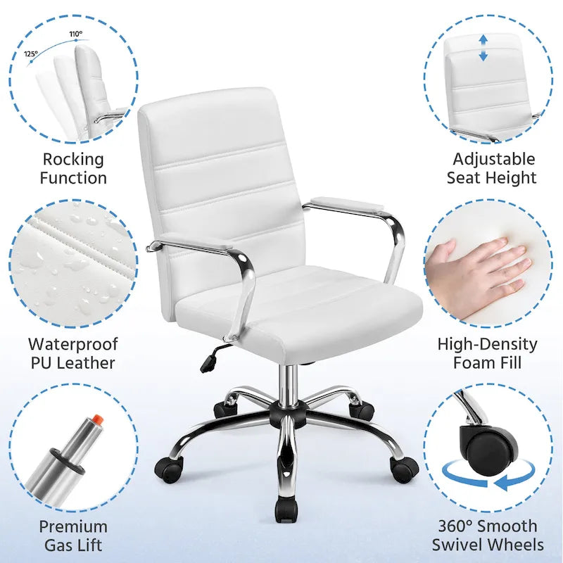 Adjustable Mid-Back Faux Leather Swivel Office Chair