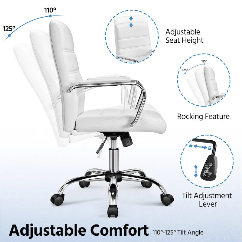 Adjustable Mid-Back Faux Leather Swivel Office Chair