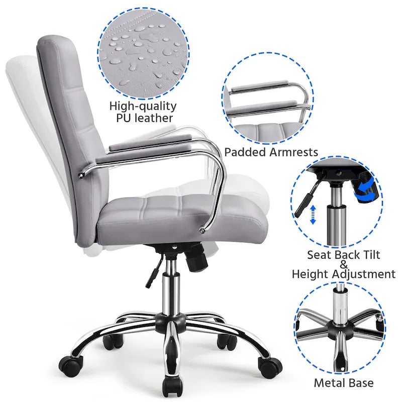 Adjustable Mid-Back Faux Leather Swivel Office Chair