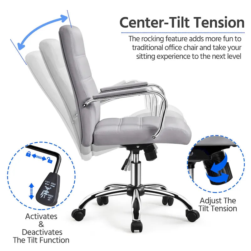 Adjustable Mid-Back Faux Leather Swivel Office Chair