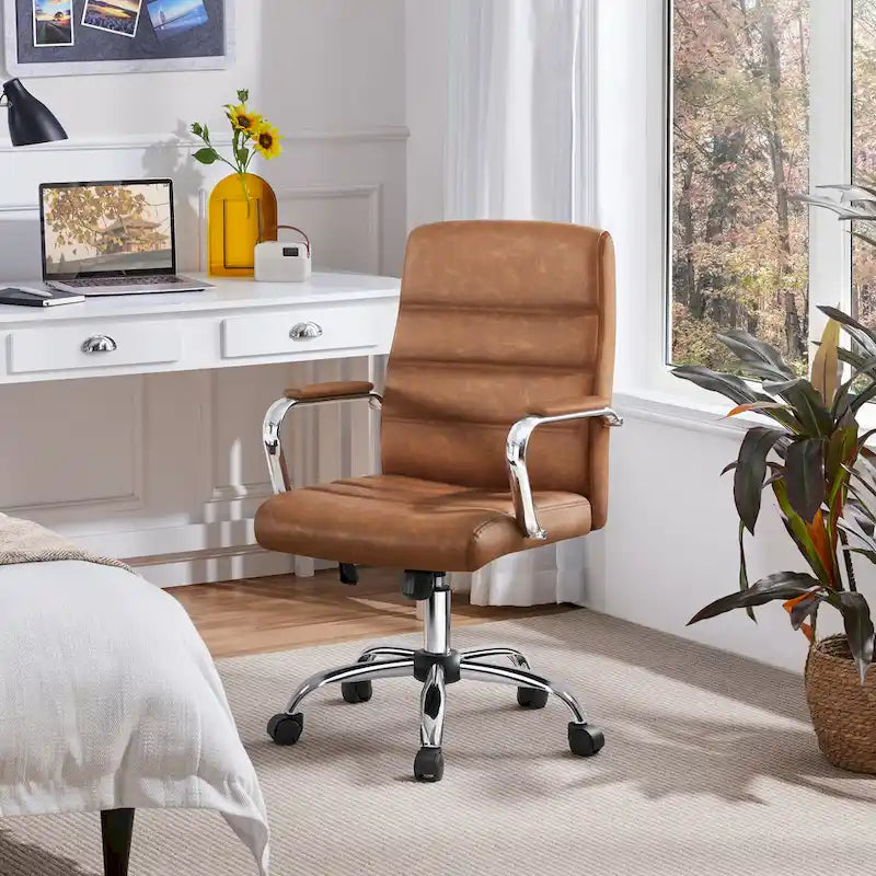Adjustable Mid-Back Faux Leather Swivel Office Chair