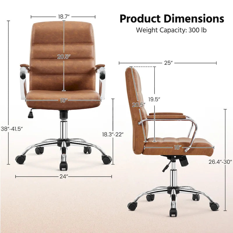Adjustable Mid-Back Faux Leather Swivel Office Chair