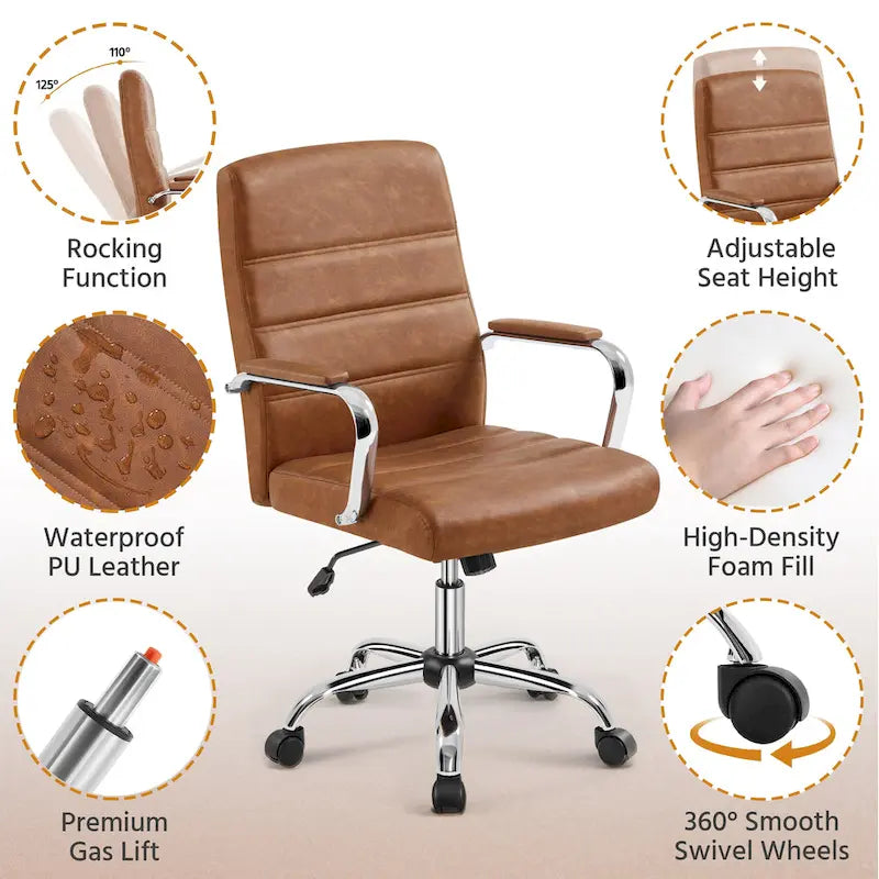 Adjustable Mid-Back Faux Leather Swivel Office Chair