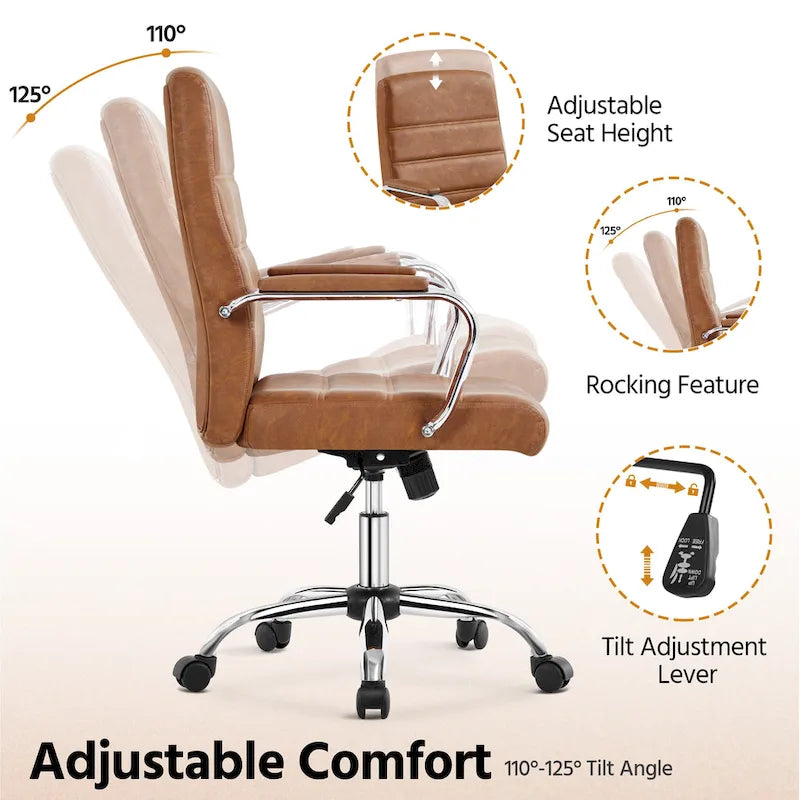 Adjustable Mid-Back Faux Leather Swivel Office Chair
