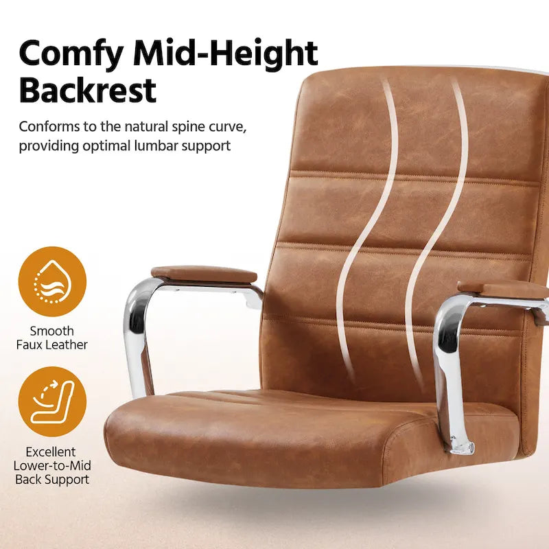 Adjustable Mid-Back Faux Leather Swivel Office Chair