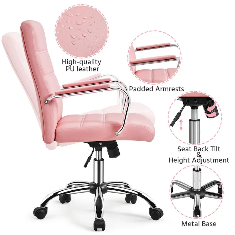 Adjustable Mid-Back Faux Leather Swivel Office Chair