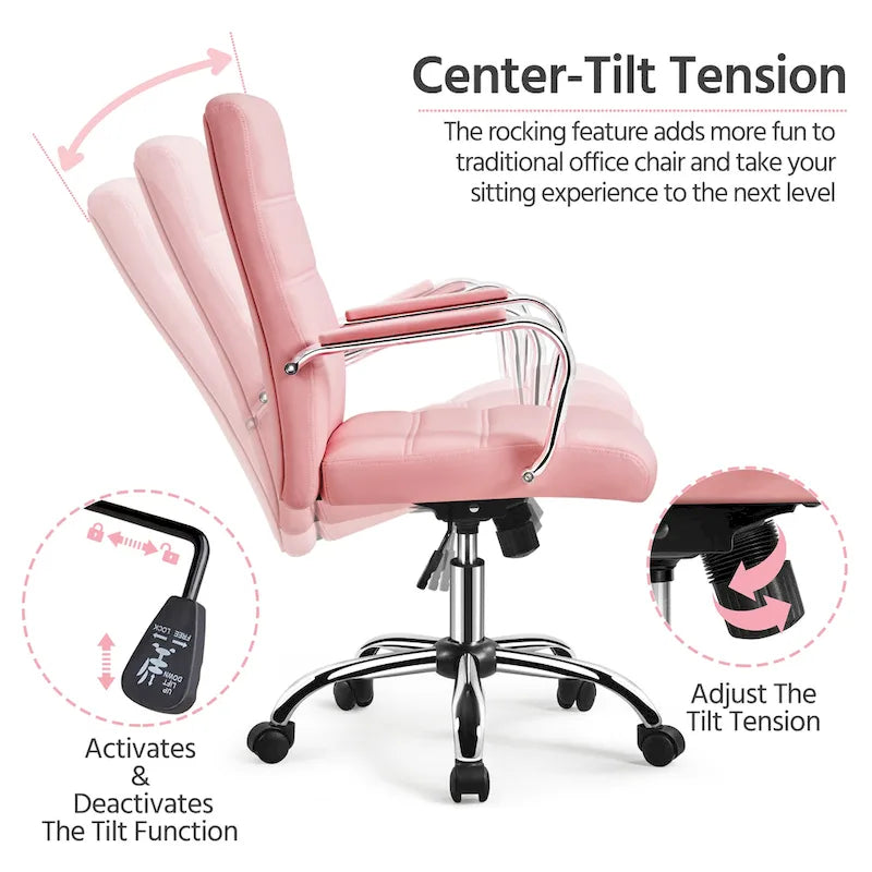 Adjustable Mid-Back Faux Leather Swivel Office Chair