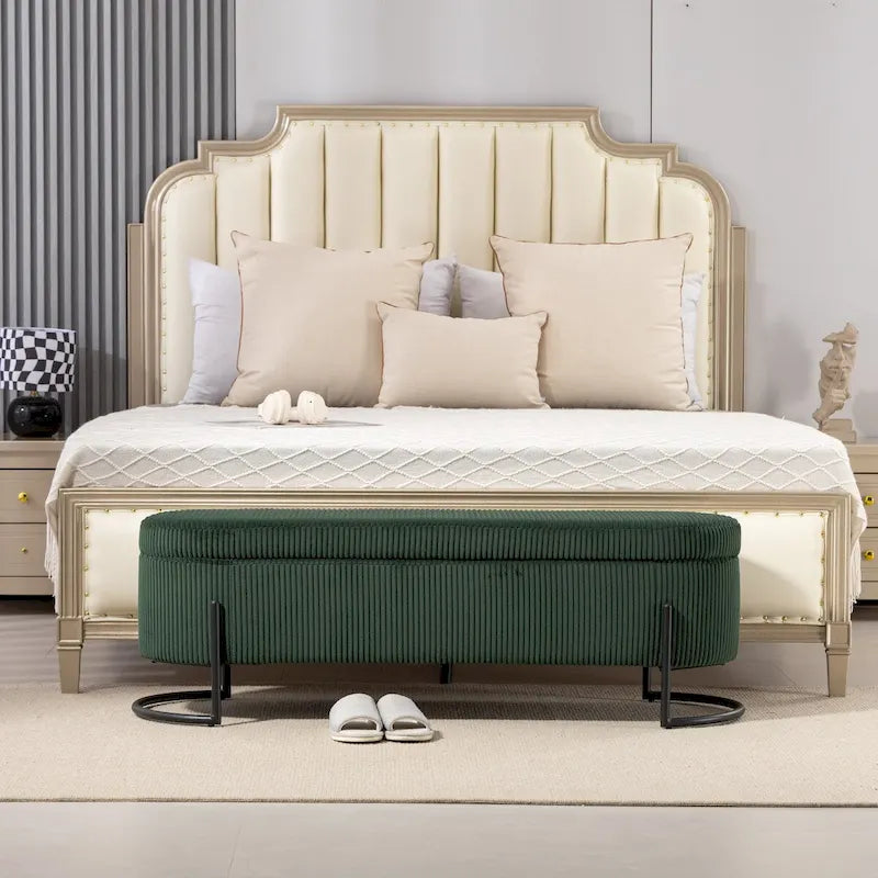 Woven storage Bench with safety hinges, End Bench for Living Room & Bedroom