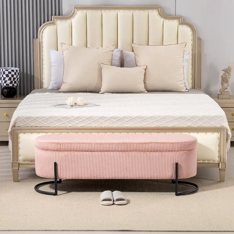 Woven storage Bench with safety hinges, End Bench for Living Room & Bedroom