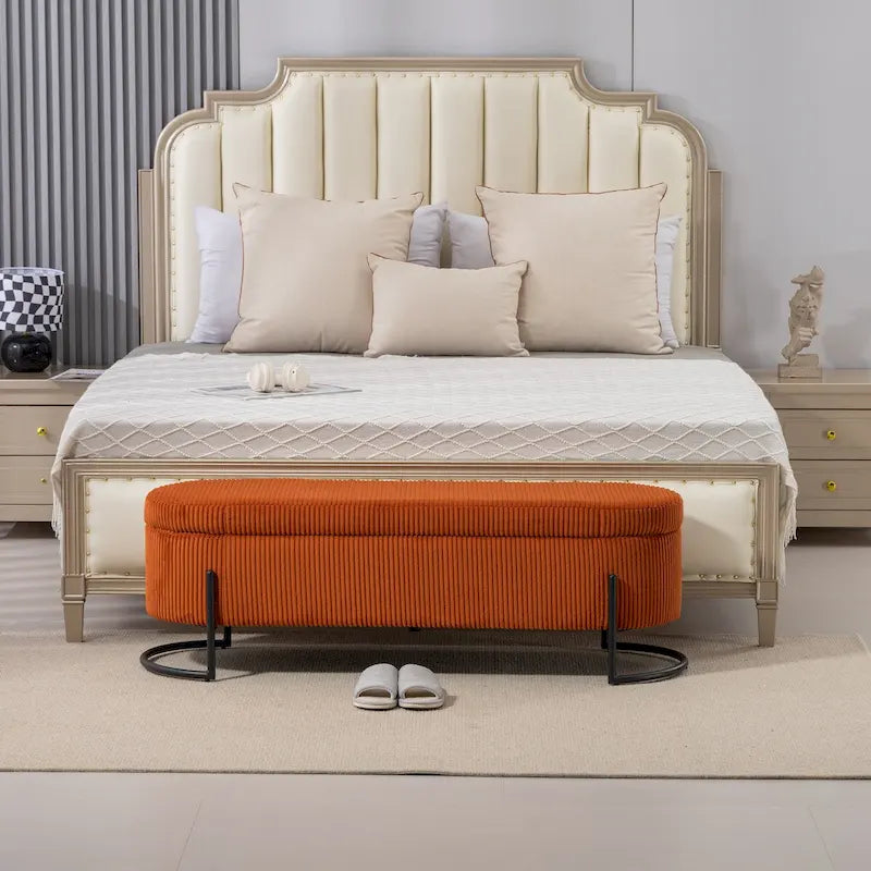 Woven storage Bench with safety hinges, End Bench for Living Room & Bedroom