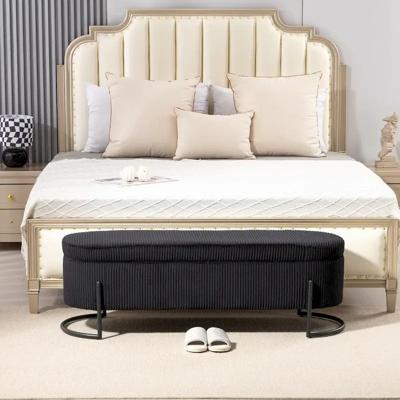 Woven storage Bench with safety hinges, End Bench for Living Room & Bedroom