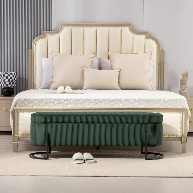 Woven storage Bench with safety hinges, End Bench for Living Room & Bedroom