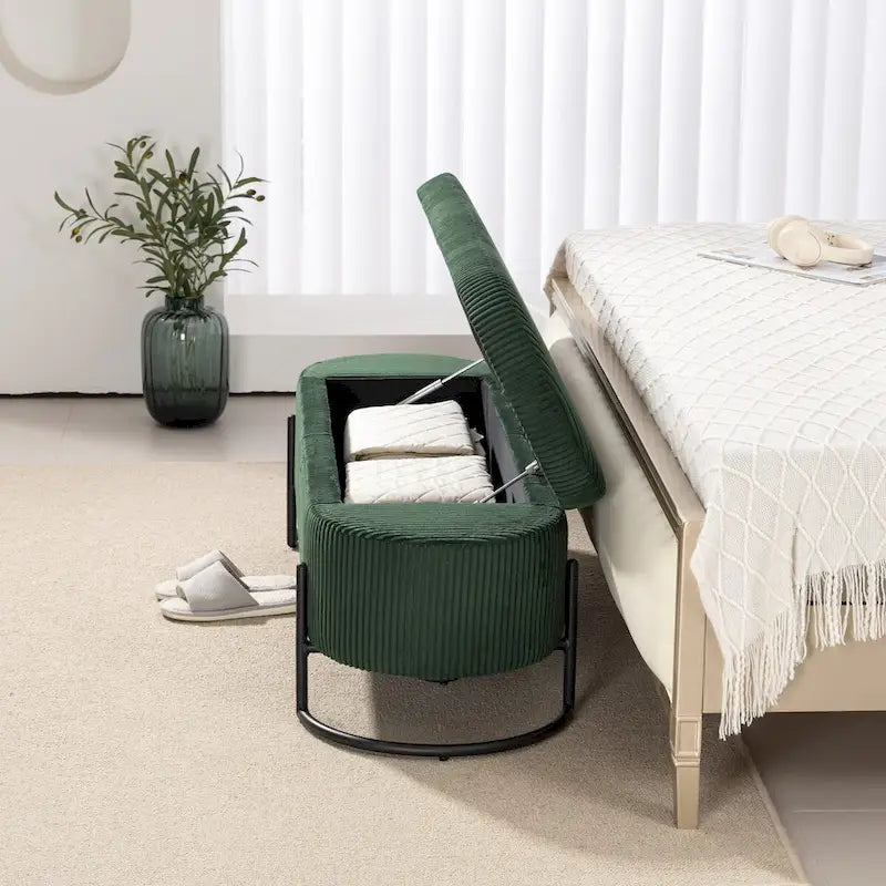 Woven storage Bench with safety hinges, End Bench for Living Room & Bedroom