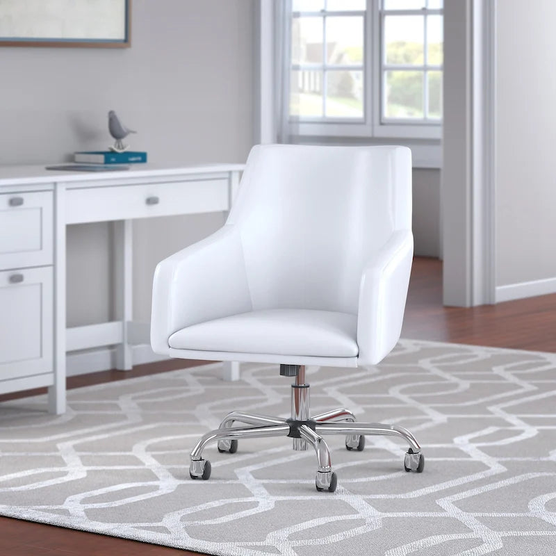Mid Back Leather Box Chair in White - 24.41L x 24.80W x 34.45H